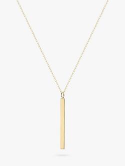 IBB Personalised Long Vertical Bar Pendant Necklace, Gold, Gold