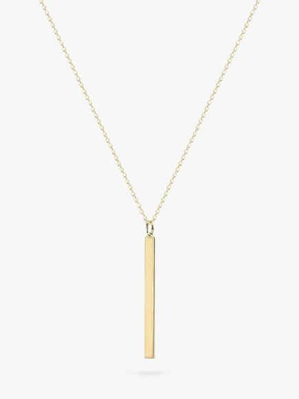 IBB Personalised Long Vertical Bar Pendant Necklace, Gold, Gold