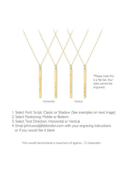 IBB Personalised Long Vertical Bar Pendant Necklace, Gold - view 2, Gold