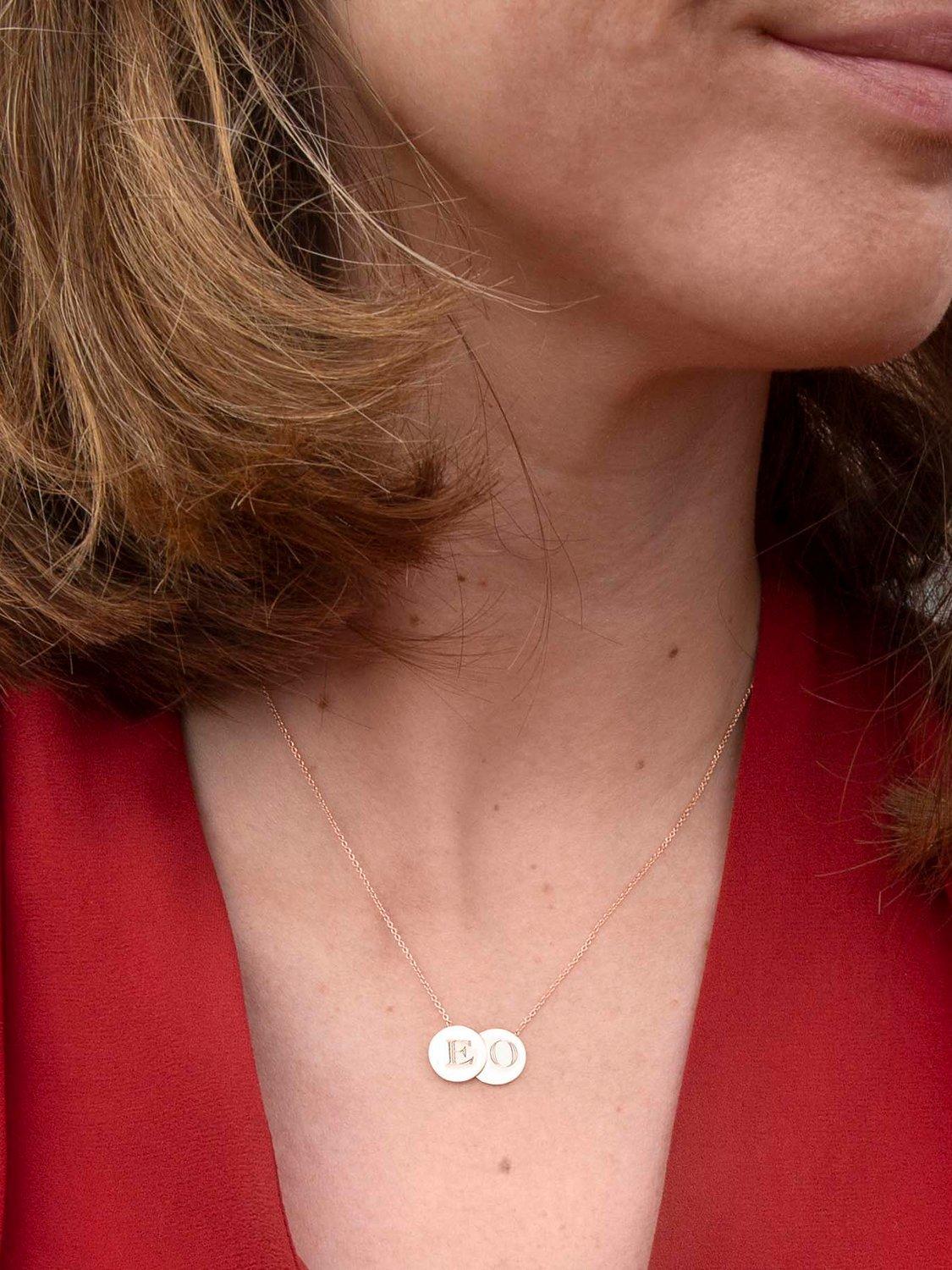 Product image 4 of 5, which shows IBB Personalised 9ct Gold Double Disc Initial Pendant Necklace, Rose Gold