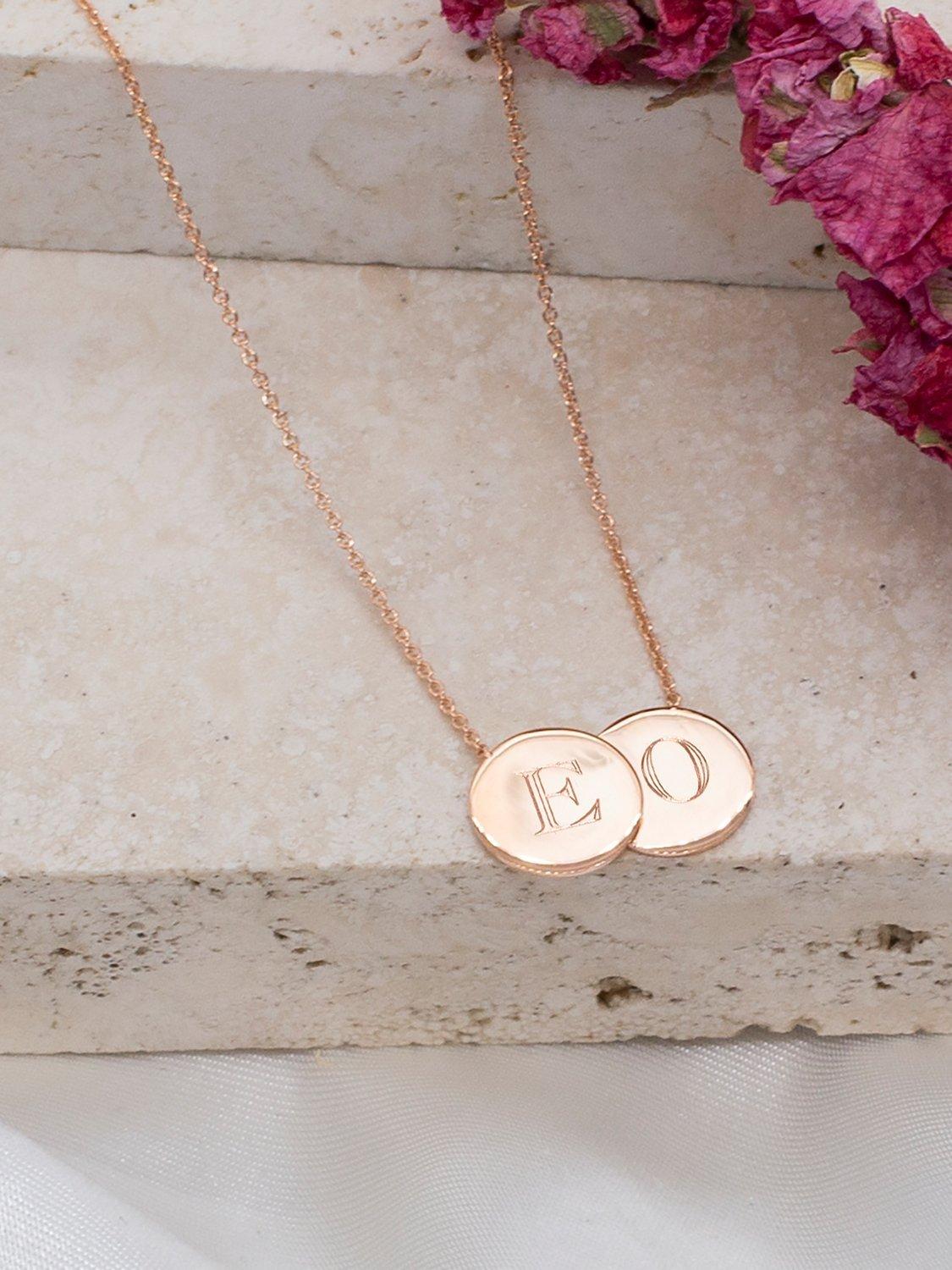 Product image 5 of 5, which shows IBB Personalised 9ct Gold Double Disc Initial Pendant Necklace, Rose Gold
