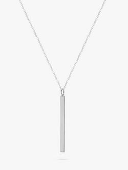 IBB Personalised Long Vertical Bar Pendant Necklace, Silver, Silver