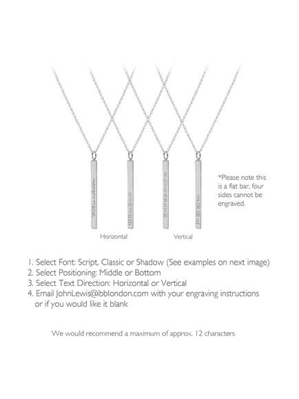 IBB Personalised Long Vertical Bar Pendant Necklace, Silver - view 2, Silver