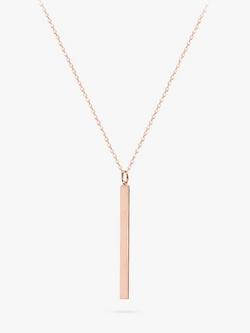 IBB Personalised Long Vertical Bar Pendant Necklace, Rose Gold, Rose Gold