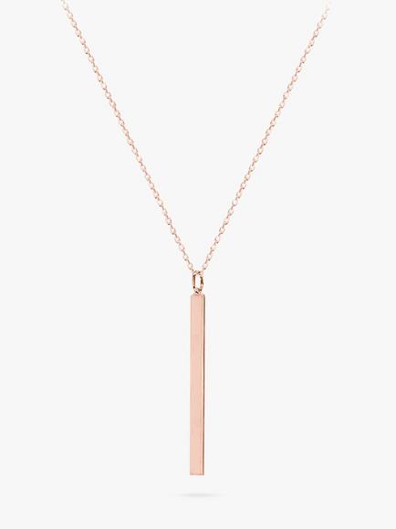 IBB Personalised Long Vertical Bar Pendant Necklace, Rose Gold, Rose Gold