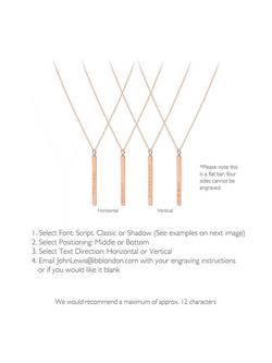 IBB Personalised Long Vertical Bar Pendant Necklace, Rose Gold - view 2, Rose Gold