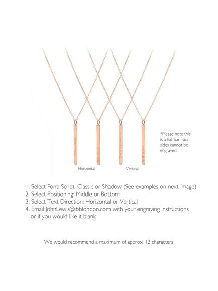 IBB Personalised Long Vertical Bar Pendant Necklace, Rose Gold - view 2, Rose Gold