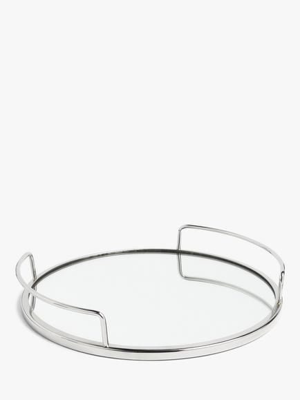 John Lewis Stainless Steel Round Mirror Tray, 35cm, Silver, Silver