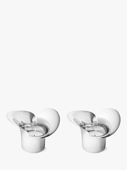 Georg Jensen Bloom Botanica Tealight Holders, Set of 2, Silver