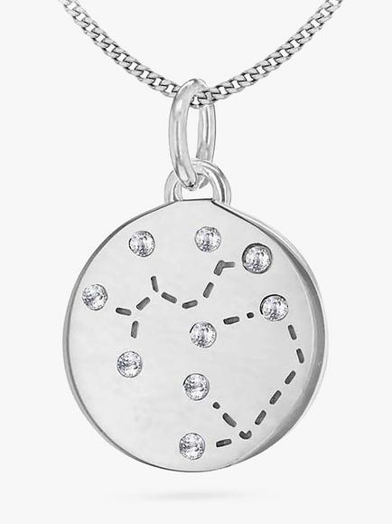 IBB Personalised Star Sign Disc Pendant Necklace, Silver, Silver