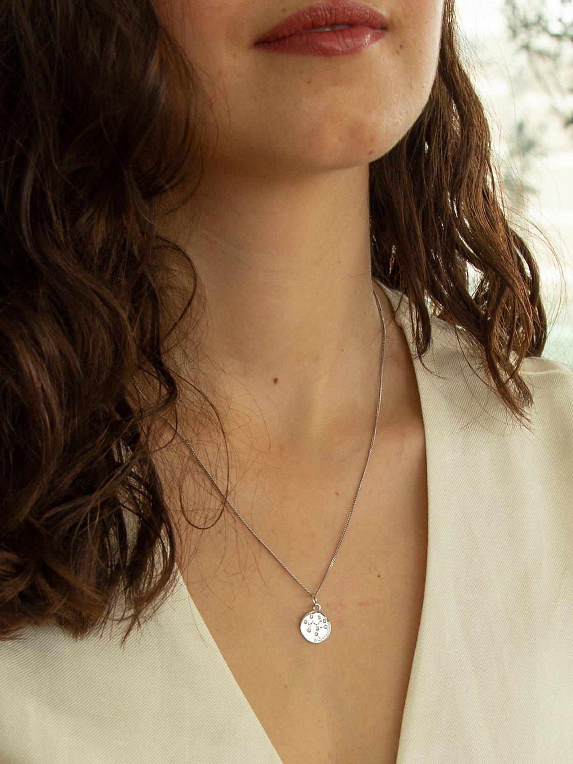 IBB Personalised Sagittarius Star Sign Disc Pendant Necklace, Silver