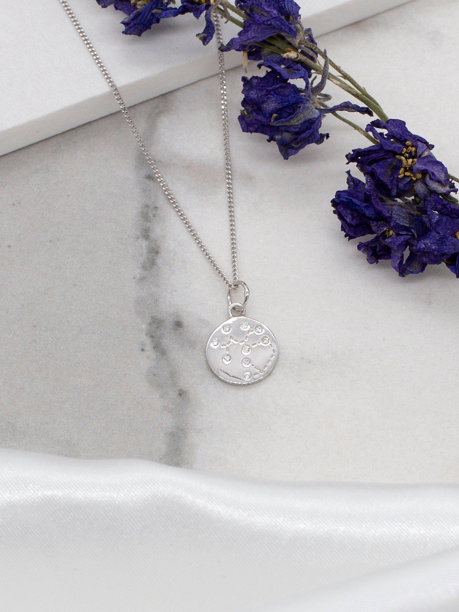 IBB Personalised Sagittarius Star Sign Disc Pendant Necklace, Silver