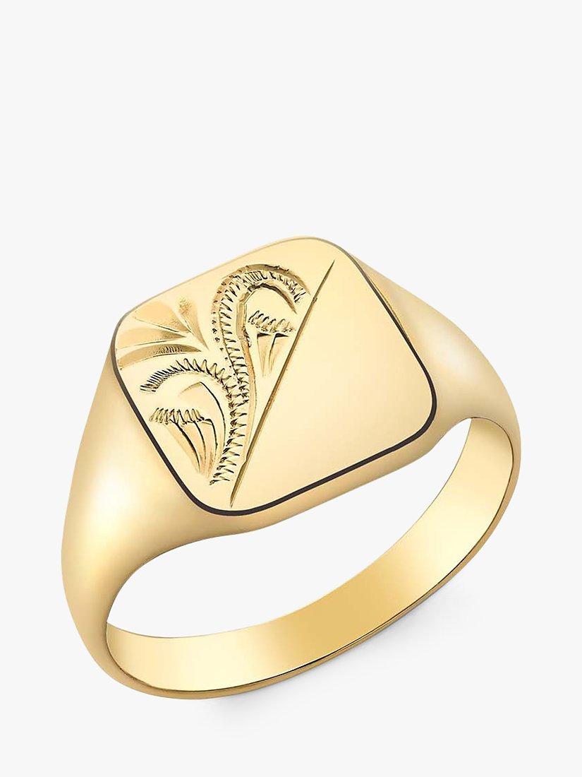 IBB Personalised 9ct Gold Unisex Half Square Signet Ring, Gold