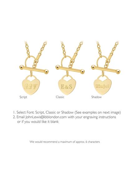 IBB Personalised 9ct Gold Heart Charm T Bar Chain Bracelet, Gold - view 2, Gold