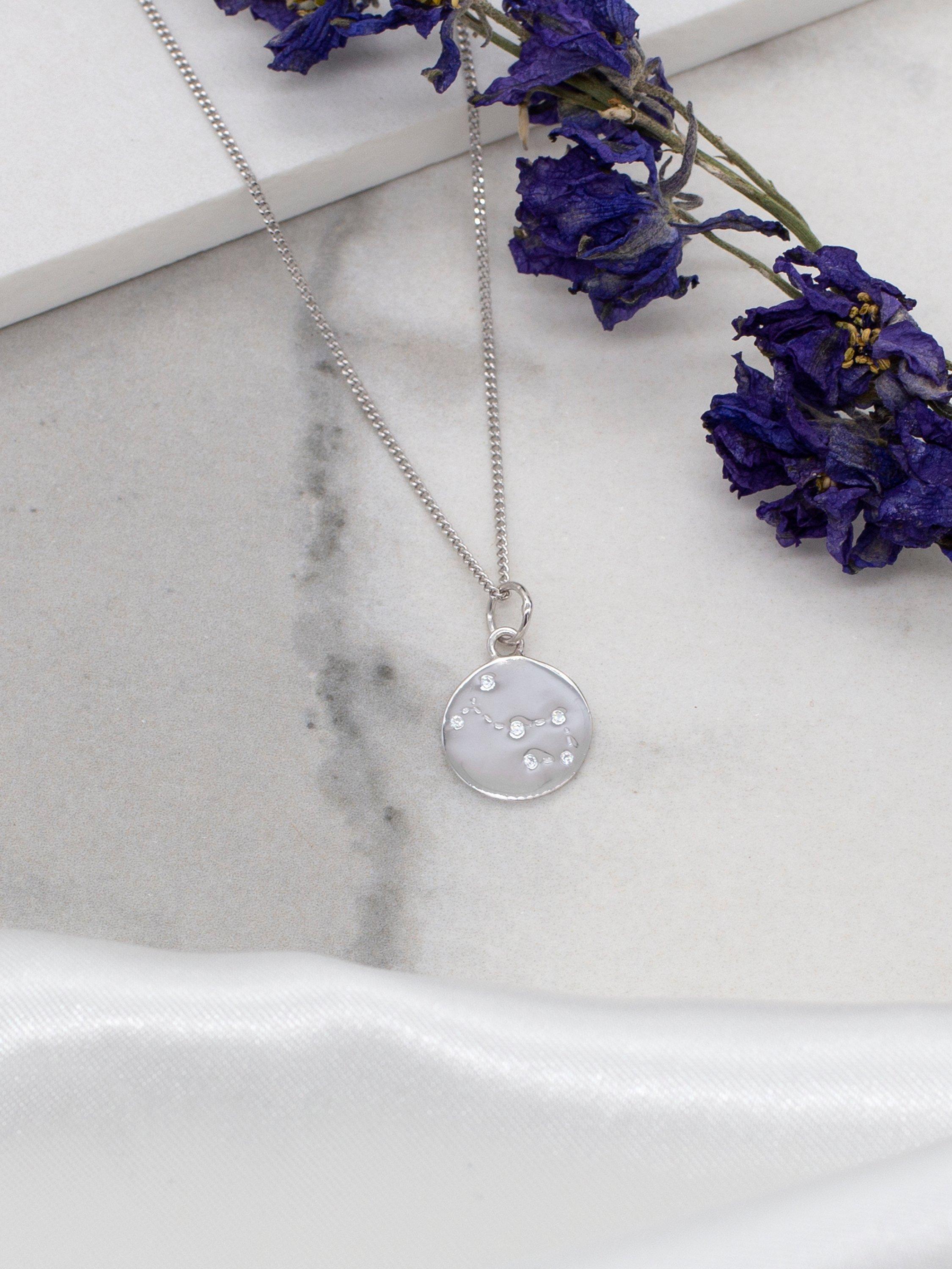 Product image 5 of 5, which shows IBB Personalised Scorpio Star Sign Disc Pendant Necklace, Silver