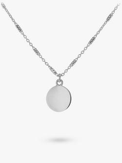 IBB Personalised Sterling Silver Disc Bar Chain Pendant Necklace, Silver, Silver