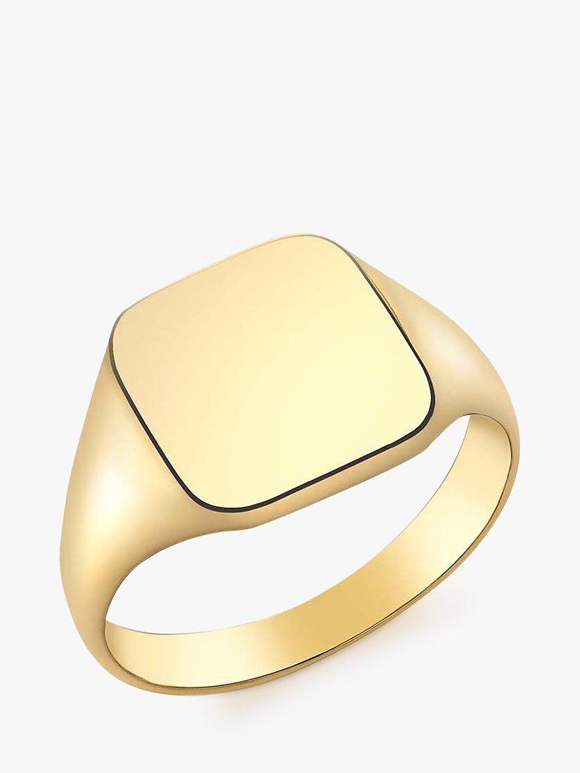 Product image 1 of 6, which shows IBB Personalised 9ct Gold Unisex Square Signet Ring, Gold