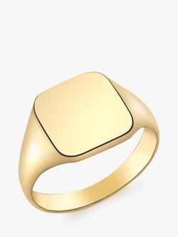 IBB Personalised 9ct Gold Unisex Square Signet Ring, Gold, Gold
