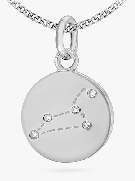 IBB Personalised Star Sign Disc Pendant Necklace, Silver, Silver
