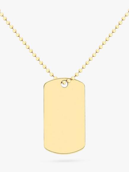IBB Personalised Dog Tag Pendant Chain Necklace, Gold, Gold