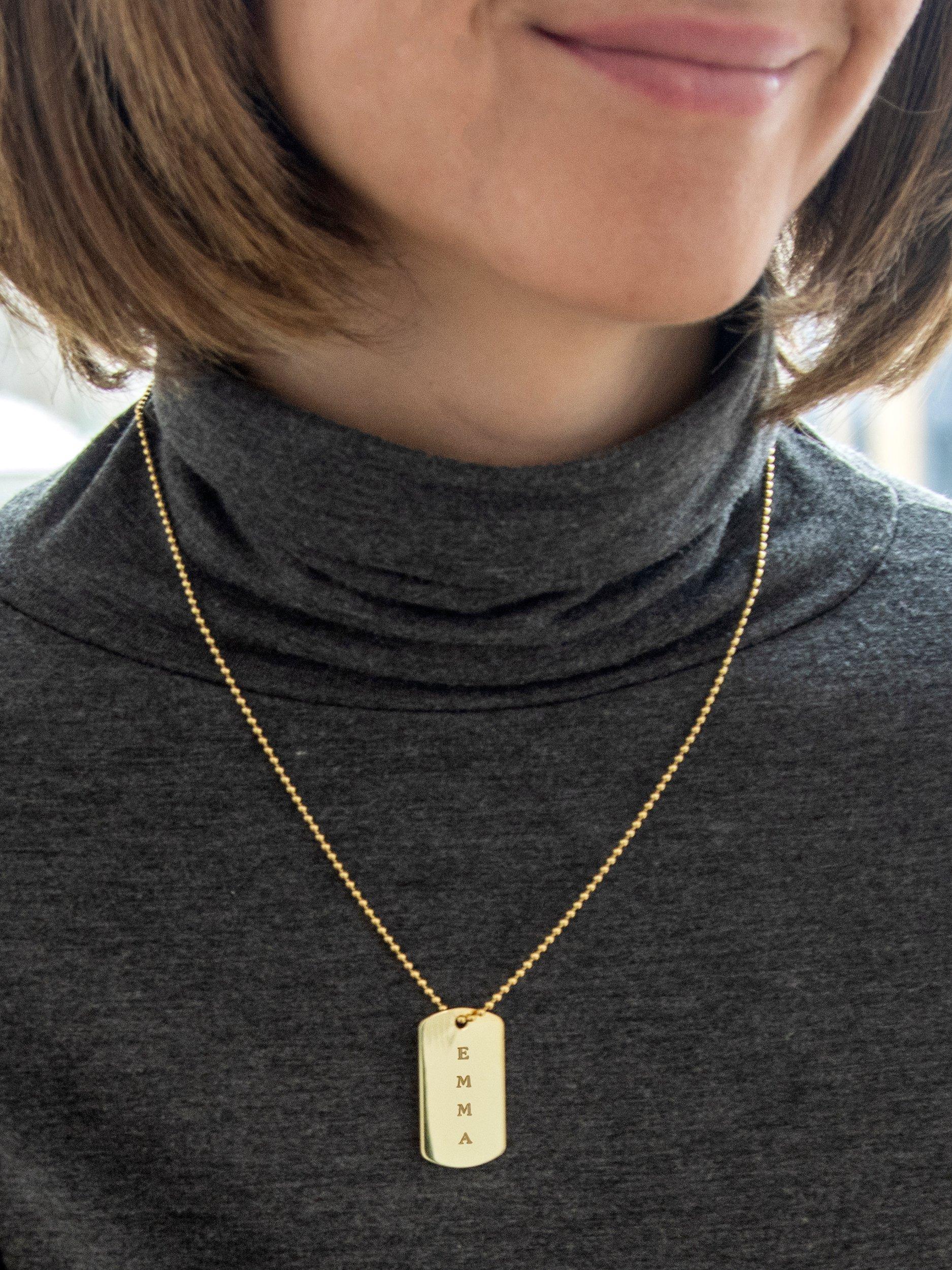 Product image 5 of 5, which shows IBB Personalised Dog Tag Pendant Chain Necklace, Gold