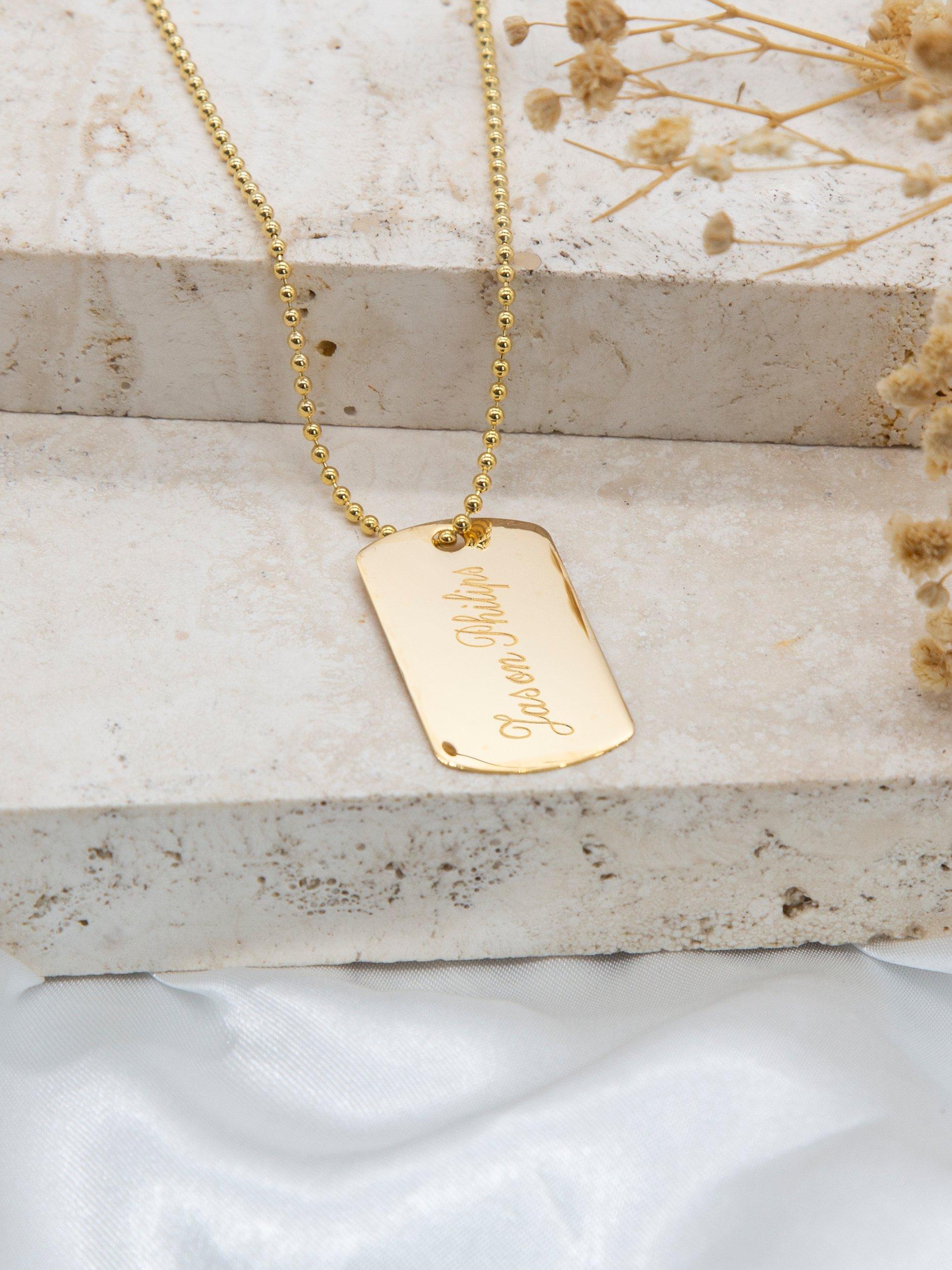 Product image 6 of 8, which shows IBB Personalised Dog Tag Pendant Chain Necklace, Gold