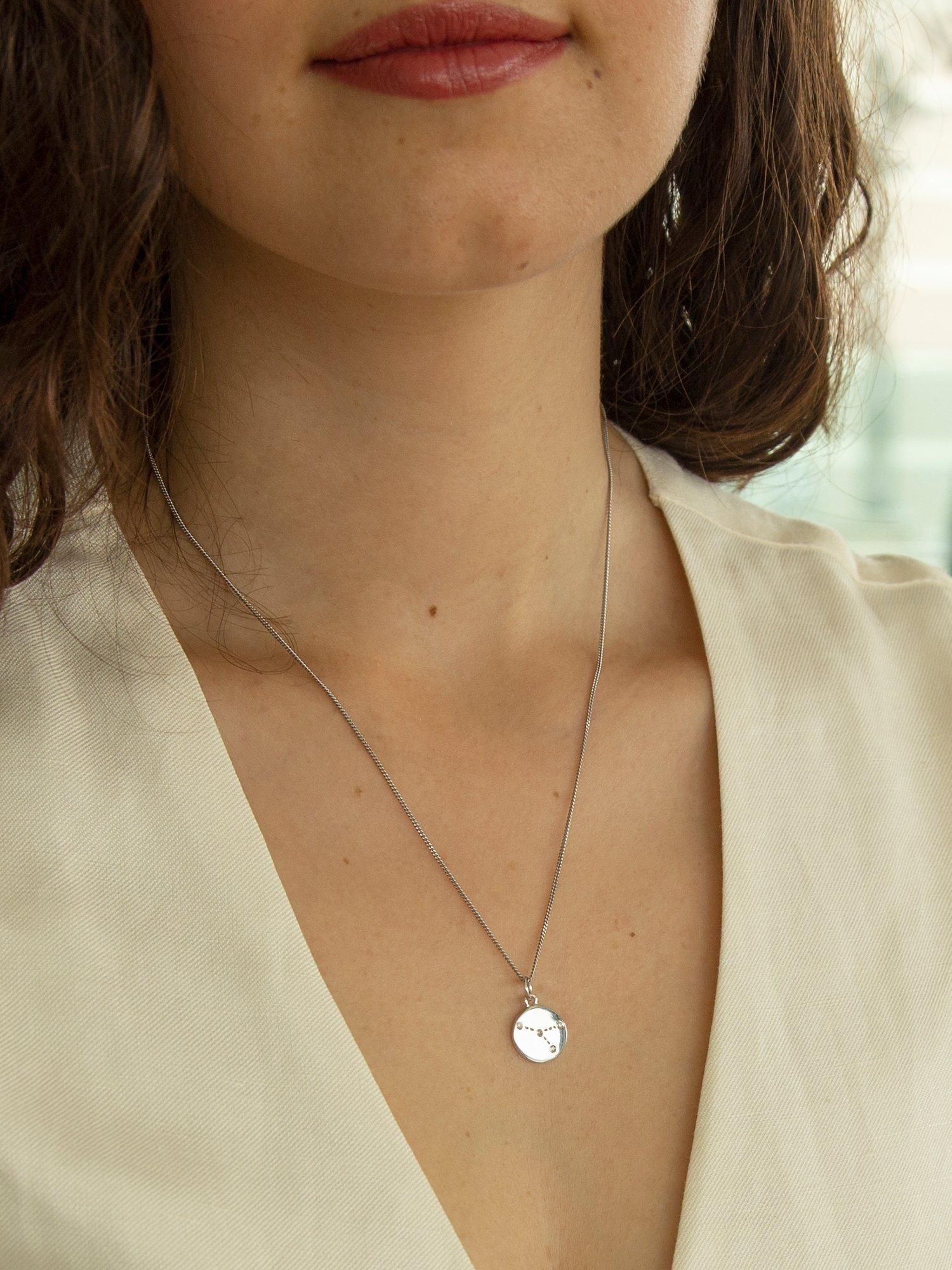 Product image 4 of 5, which shows IBB Personalised Cancer Star Sign Disc Pendant Necklace, Silver