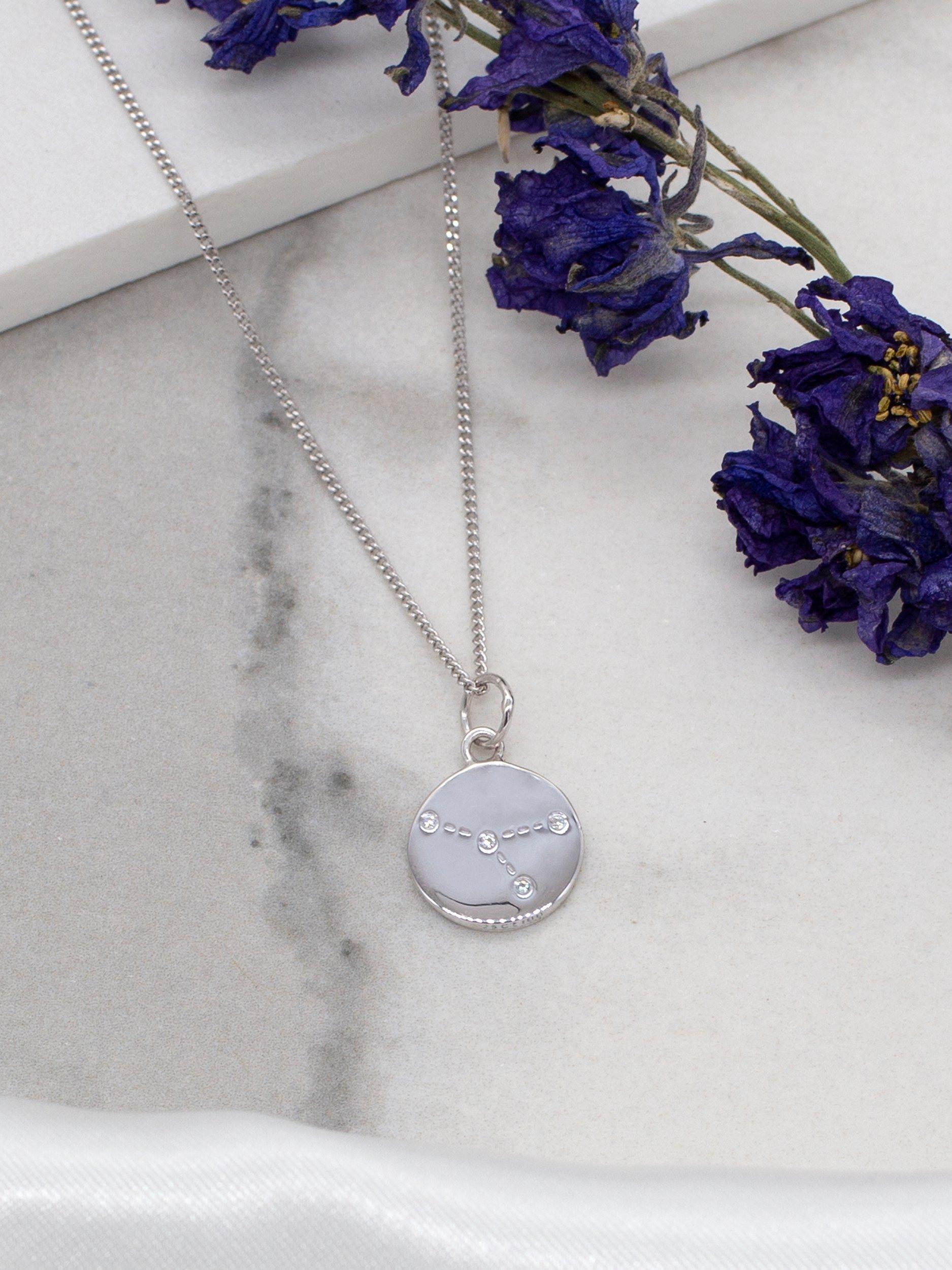 Product image 5 of 5, which shows IBB Personalised Cancer Star Sign Disc Pendant Necklace, Silver