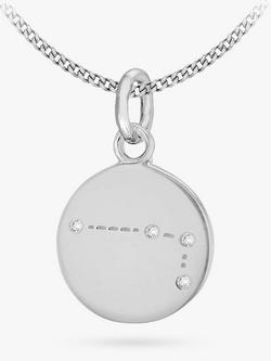 IBB Personalised Star Sign Disc Pendant Necklace, Silver, Silver