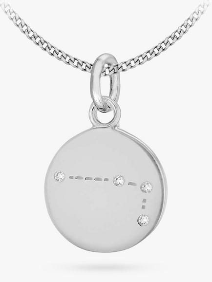 IBB Personalised Star Sign Disc Pendant Necklace, Silver, Aries