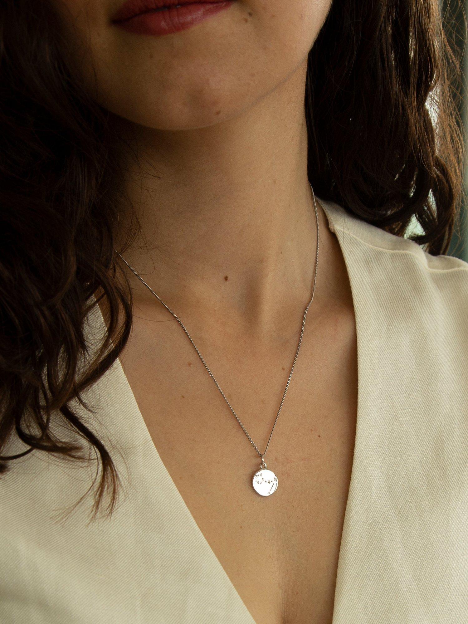 Product image 4 of 5, which shows IBB Personalised Pisces Star Sign Disc Pendant Necklace, Silver