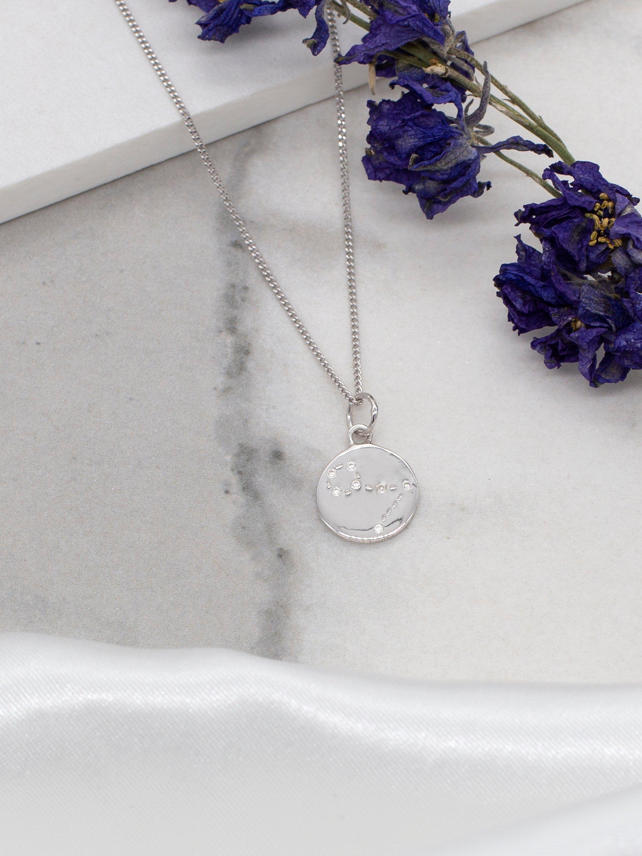 Product image 5 of 5, which shows IBB Personalised Pisces Star Sign Disc Pendant Necklace, Silver