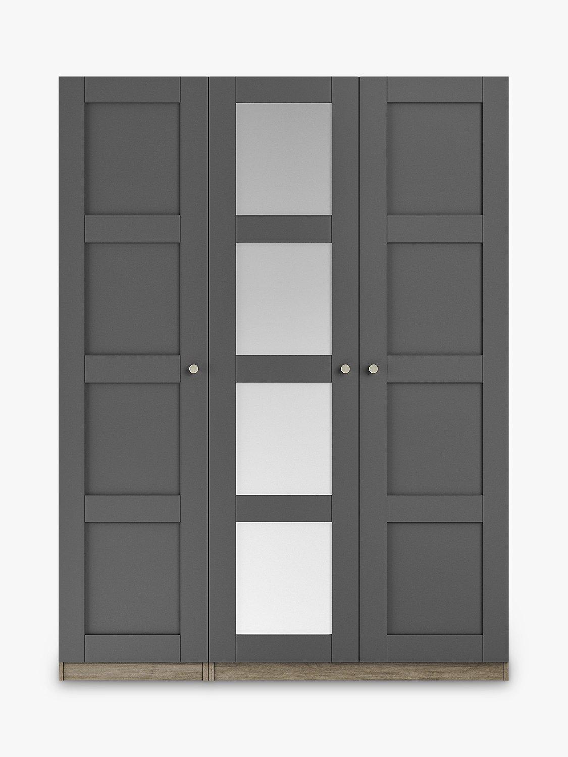 John Lewis ANYDAY Mix it Panelled Triple Wardrobe, Mirror Panels, Nickel Knob Handles, Grey Ash/Matt Graphite