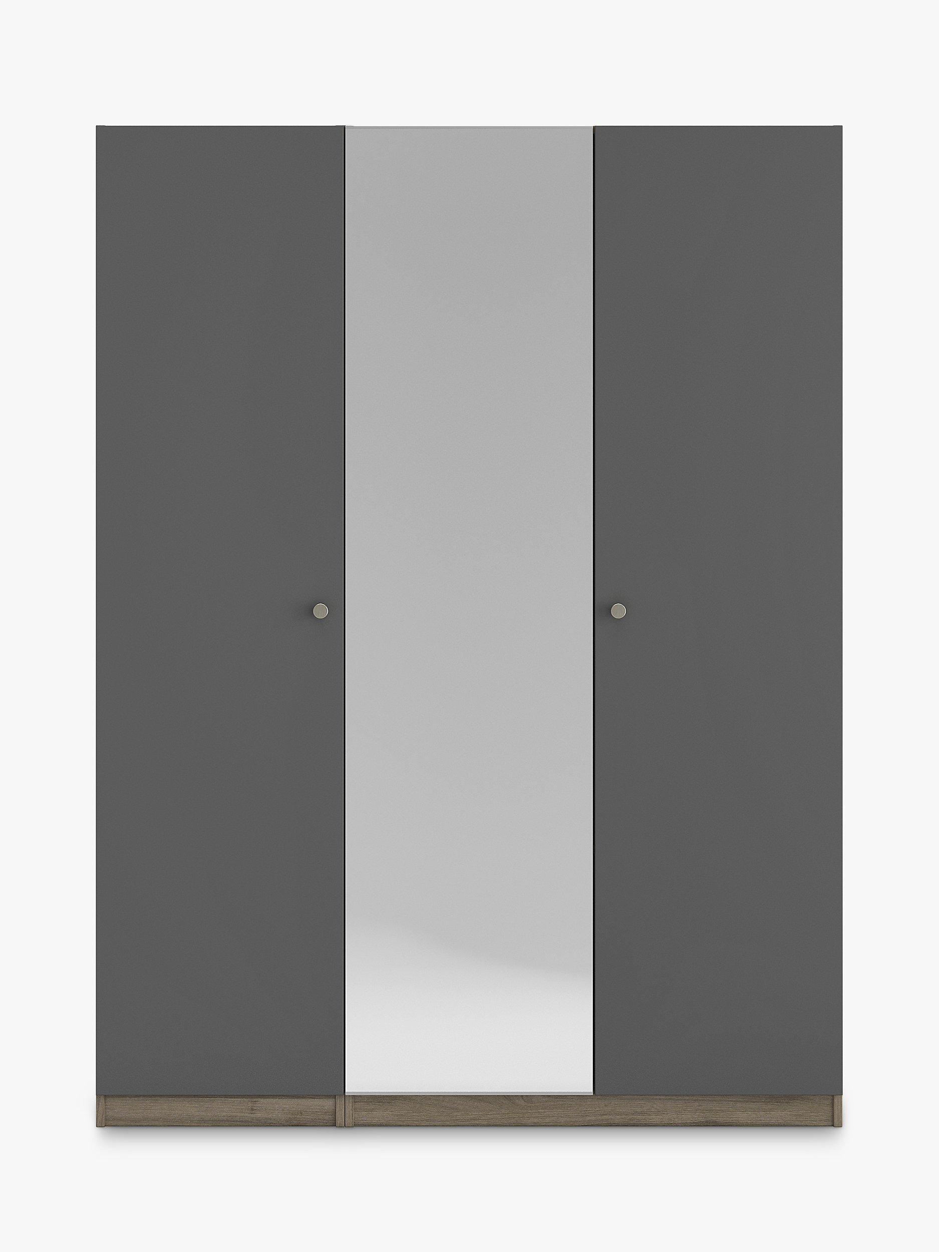 John Lewis ANYDAY Mix it Tall Triple Wardrobe, Mirror Panel, Nickel Knob Handles, Grey Ash/Matt Graphite