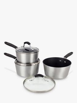 Eaziglide Neverstick Non-Stick Saucepan Set and Glass Lids, 3 Piece, Silver