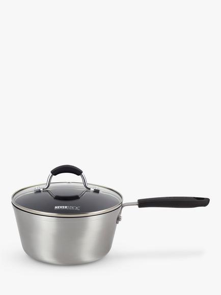 Eaziglide Neverstick Non-Stick Saucepan Set and Glass Lids, 3 Piece - view 2, Silver