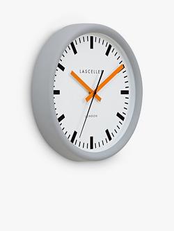 Lascelles Swiss Station Silent Sweep Wall Clock, 30cm, Grey/Orange - view 2, Grey/Orange