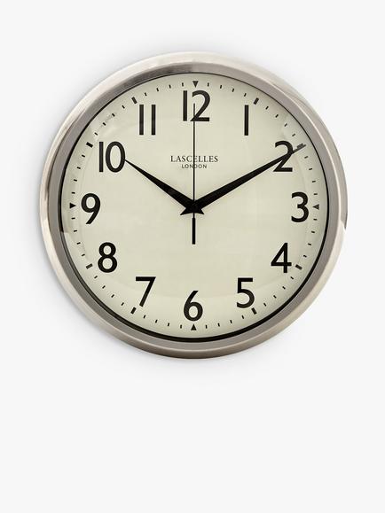 Lascelles Retro Silent Sweep Wall Clock, 30cm, Silver/Chrome, Silver/Chrome