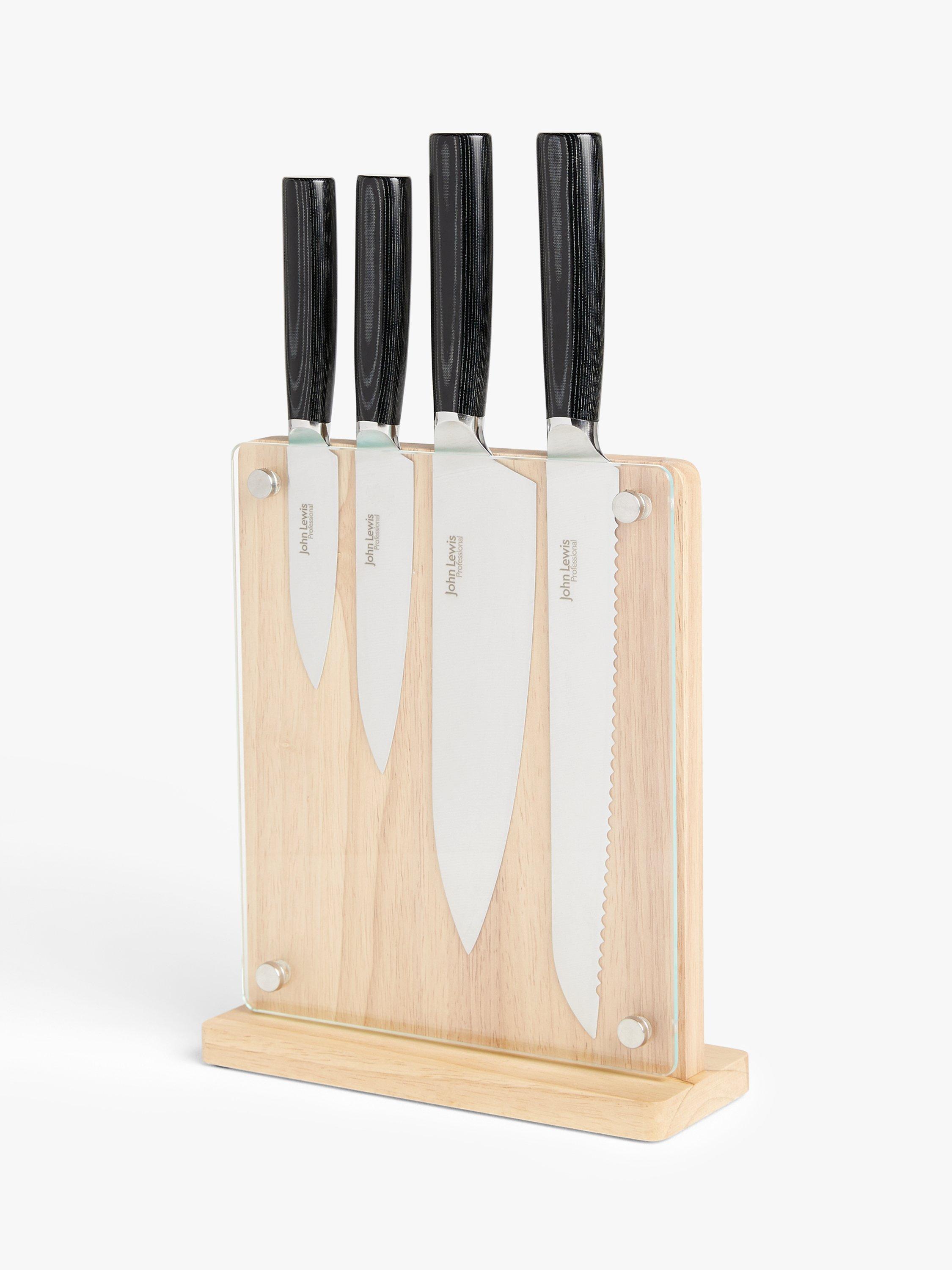 John Lewis Professional Filled Magnetic Wood Knife Block & Knife Set, 4 Piece