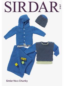 Sirdar No.1 Chunky Baby Jacket, Jumper, Hat and Blanket Knitting Pattern, 5187, 