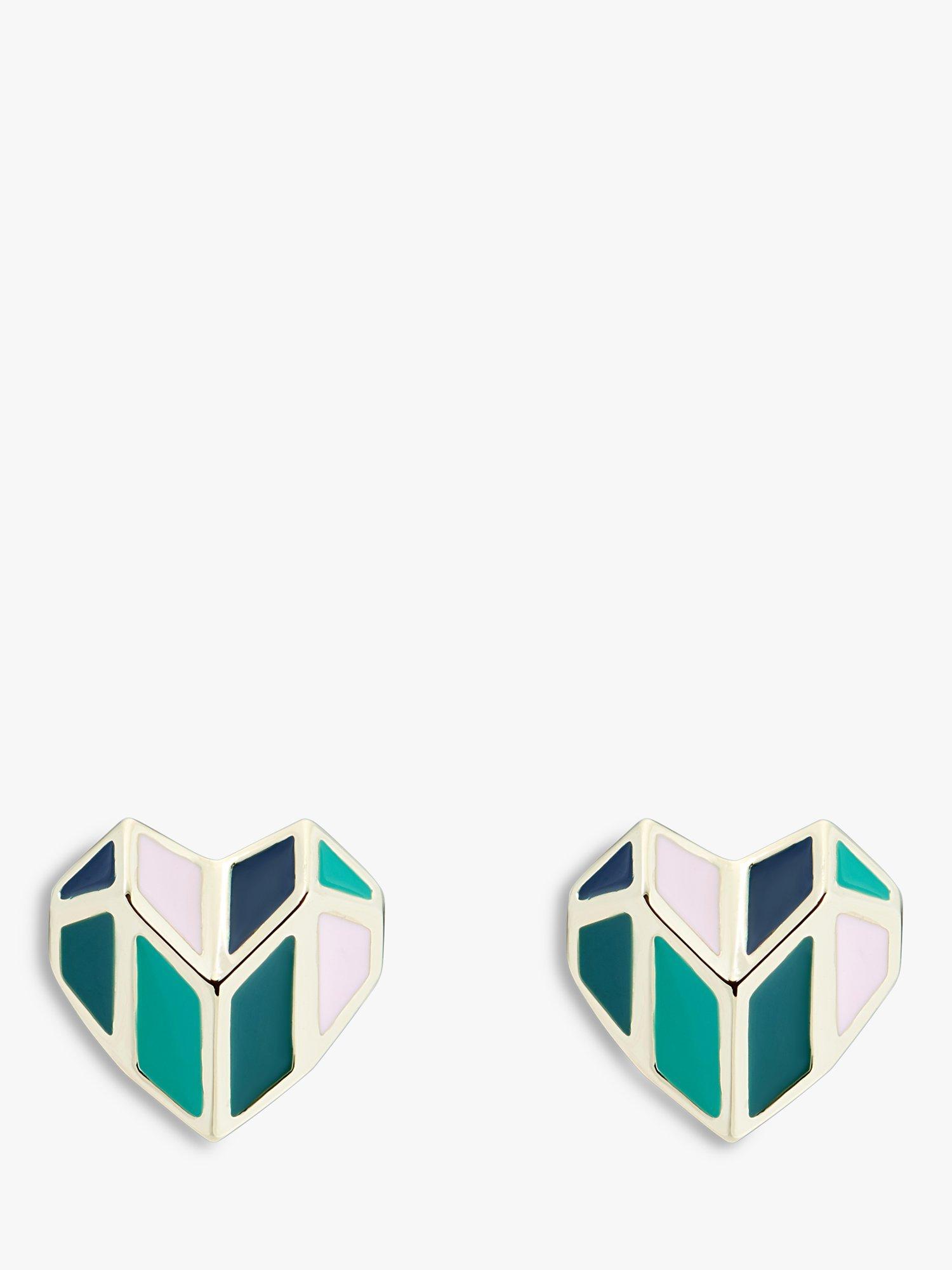 Ted Baker Enamel Heart Textured Stud Earrings, Pale Gold/Multi
