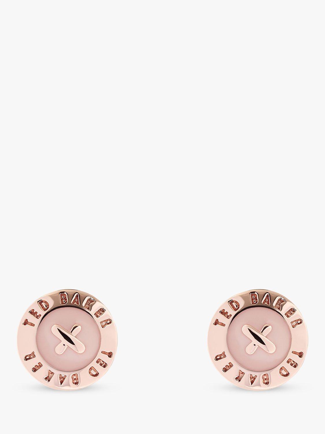 Ted Baker Eisley Mini Button Enamel Stud Earrings, Rose Gold/Blush