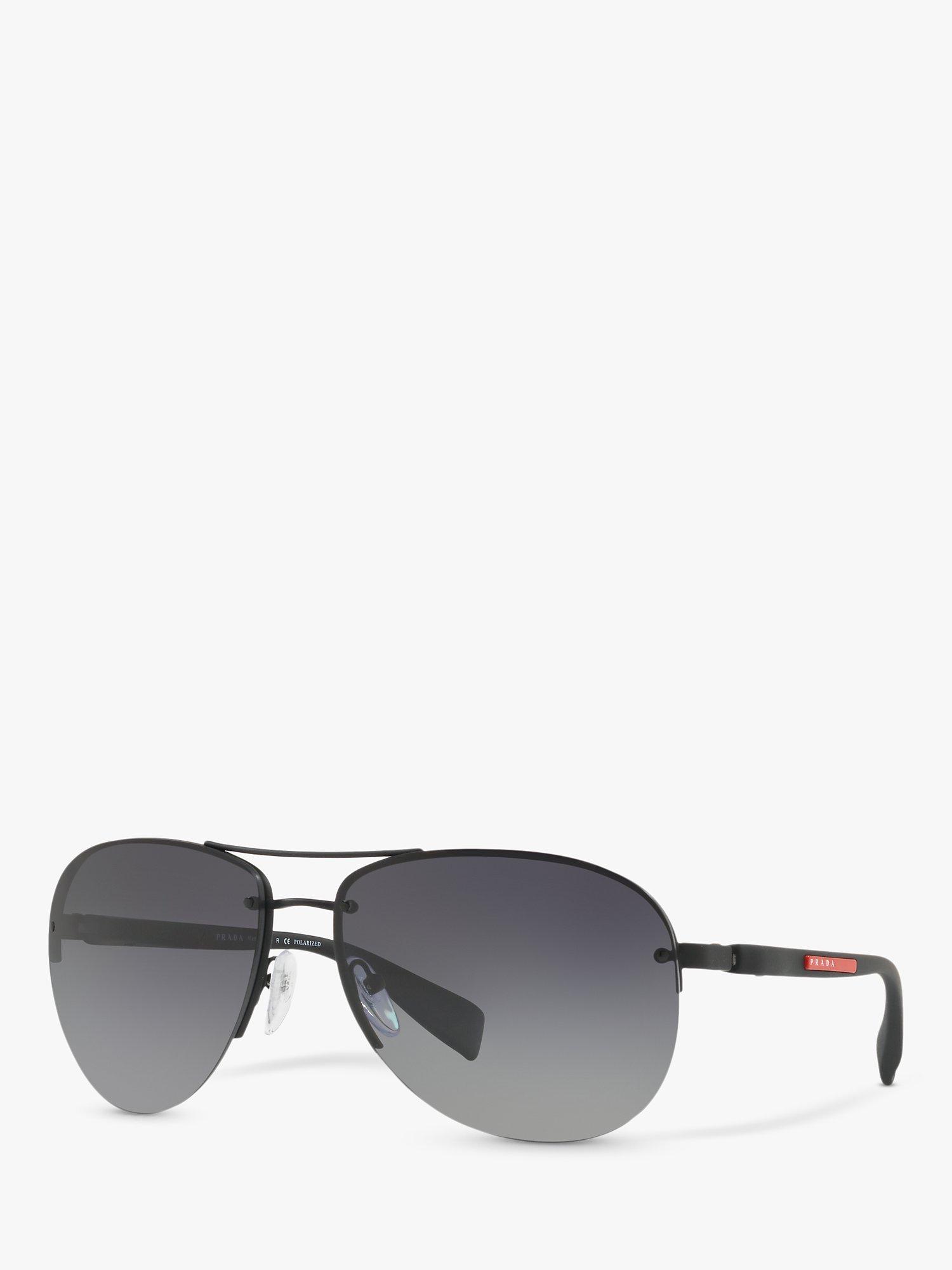 Prada 56MS Men's Aviator Sunglasses, Black Rubber