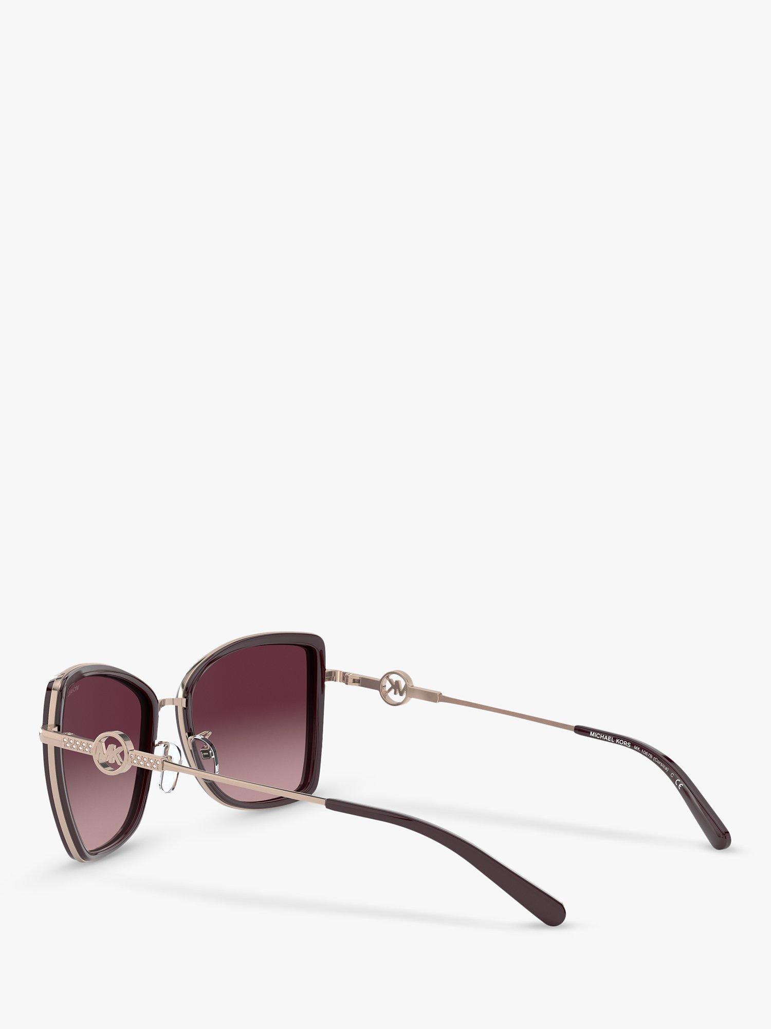 Product image 5 of 11, which shows Michael Kors MK1067B Women's Corsica Cat's Eye Sunglasses, Rose Gold Charcoal/Wine Gradient