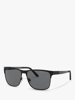 Polo Ralph Lauren PH3128 Men's Square Sunglasses, Black/Grey, Black/Grey