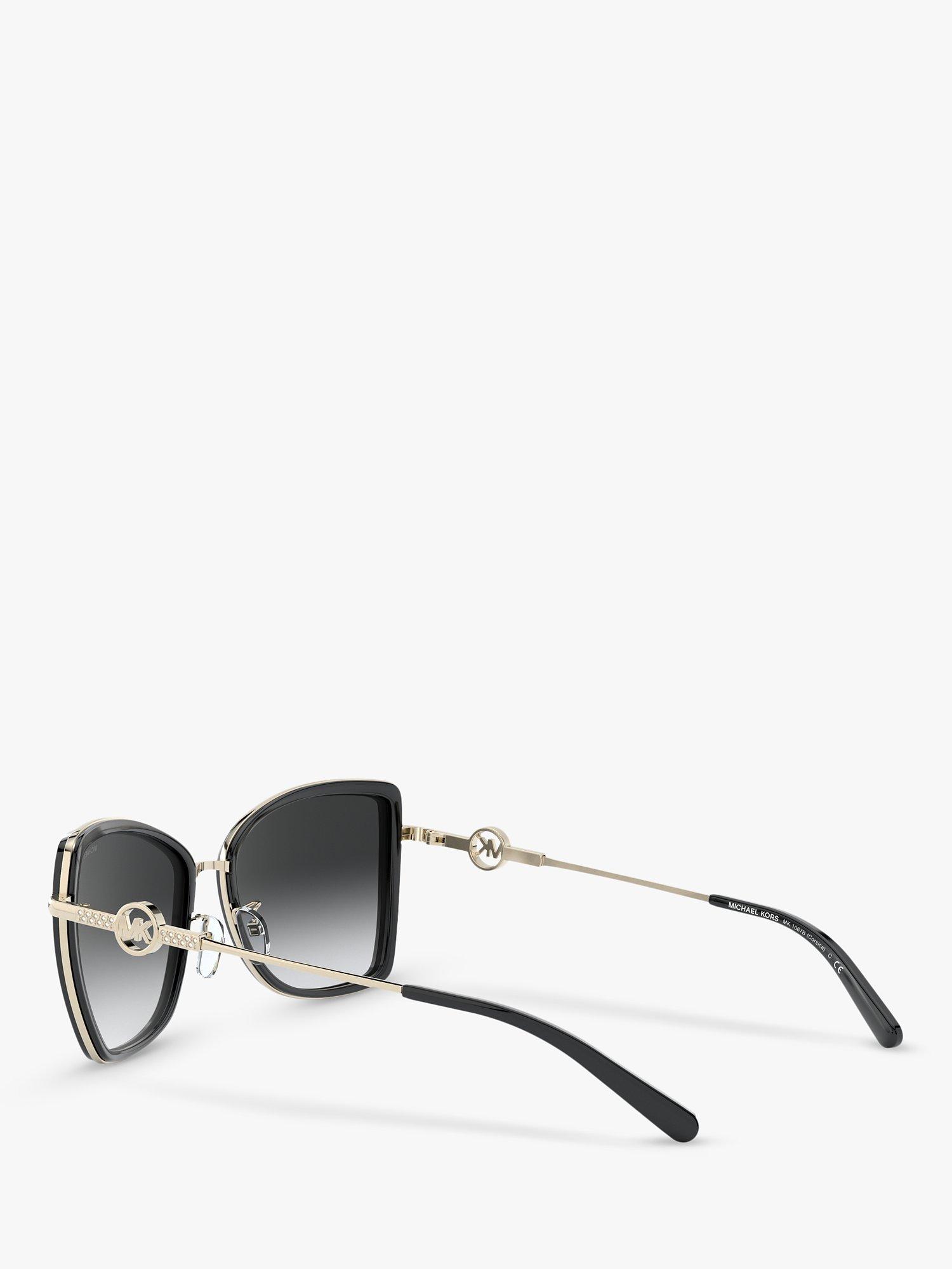 Product image 5 of 11, which shows Michael Kors MK1067B Women's Corsica Cat's Eye Sunglasses, Gold Black/Black Gradient
