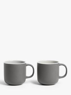 John Lewis Puritan Stoneware Mugs, Set of 2, 375ml, Dark Grey