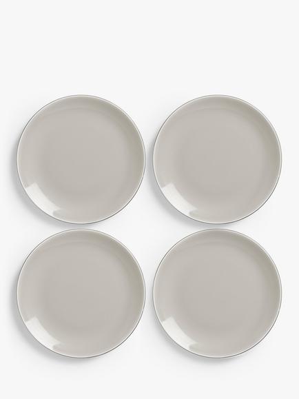 John Lewis Puritan Stoneware Side Plates, Set of 4, 21.5cm, Dark Grey