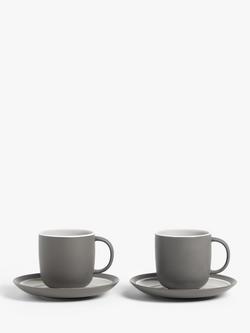 John Lewis Puritan Stoneware Cup & Saucer, Set of 2, 250ml, Dark Grey