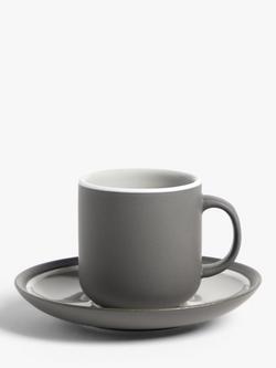 John Lewis Puritan Stoneware Espresso Cup & Saucer, Set of 2, 90ml - view 2, Dark Grey